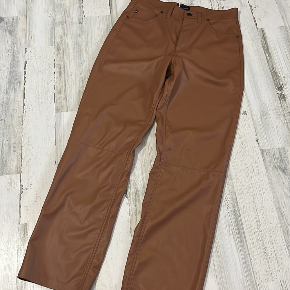 AG Adriano Goldschmied Alexxis Straight High- Rise Vintage Fit Leather Pants - Picture 6 of 14